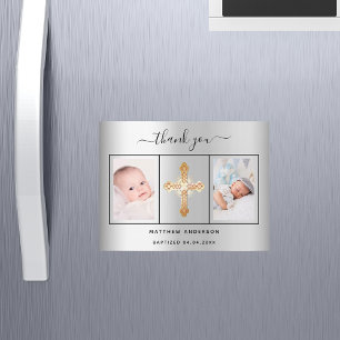 Baptismo niño bebé foto de plata gracias imán
