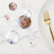 Baptismo polvoriento flores azules confetti