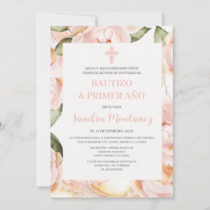 Baptismo primer cumpleaños Invitación española par