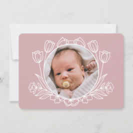 Baptismo rosa floral simple - Tarjeta