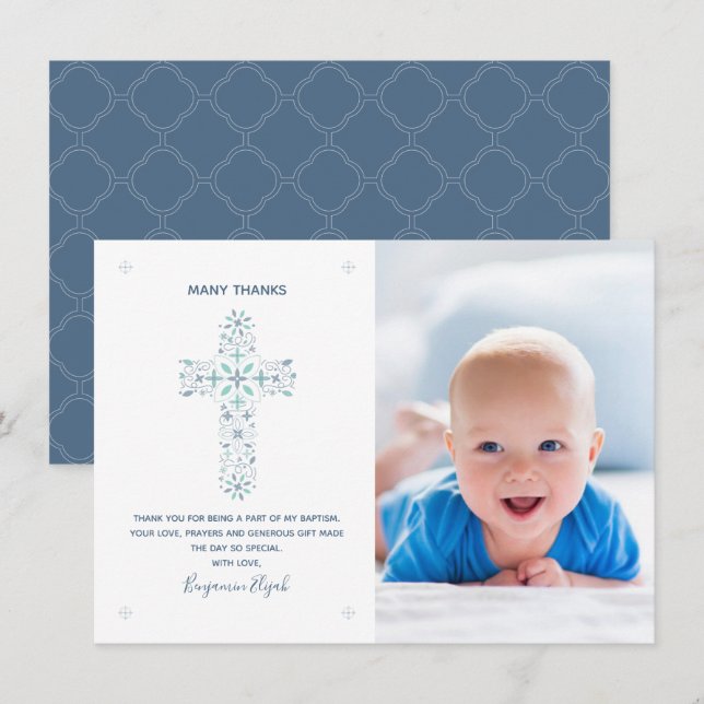 Baptismo, tarjeta de agradecimiento para la Navida (Anverso / Reverso)