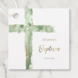Baptismo verde agante sagrada cruz etiquetas de fa