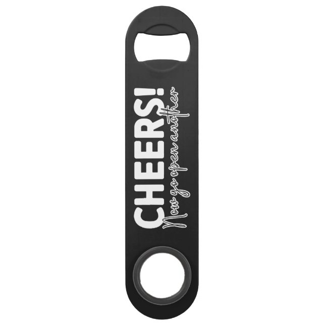 Bar Abrebotellas de acero para cerveza Cheers (Anverso)