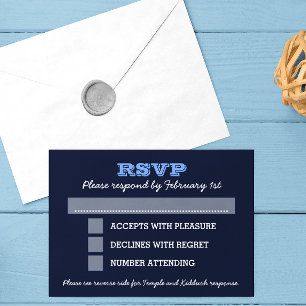 Bar azul de la marina Mitzvah Gran RSVP con opcion