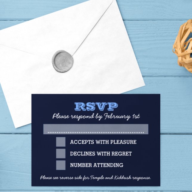 Bar azul de la marina Mitzvah Gran RSVP con opcion (Subido por el creador)