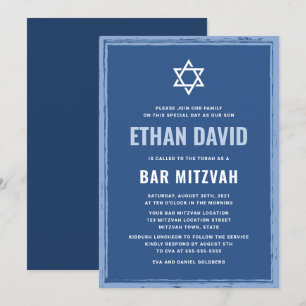 Bar azul mitzvah invitaciones con frontera áspera
