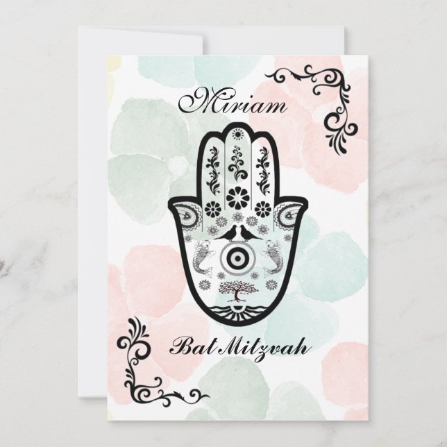 Bar Bat Bnai Hamsa Tree of Life Mitzvah Invitación (Anverso)