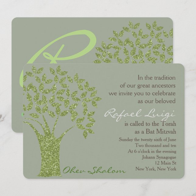 Bar Bat Bnai Tree of Life Mitzvah Invitación (Anverso / Reverso)