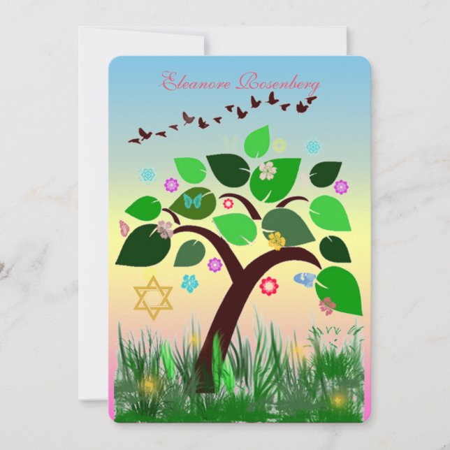 Bar Bat Bnai Tree of Life Mitzvah Invitación (Anverso)