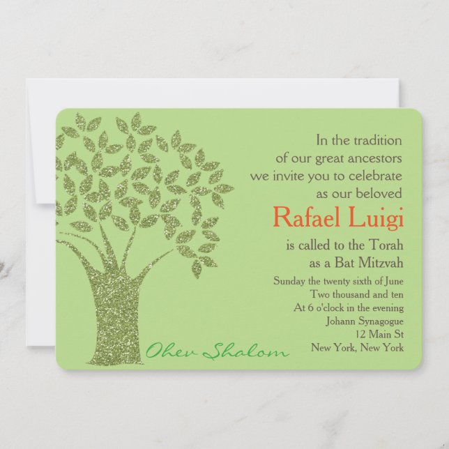 Bar Bat Bnai Tree of Life Mitzvah Invitación (Anverso)