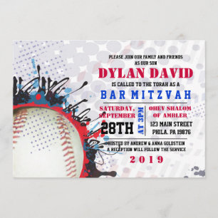 Bar Bat Mitzvah BASEBALL Splatter Invitación
