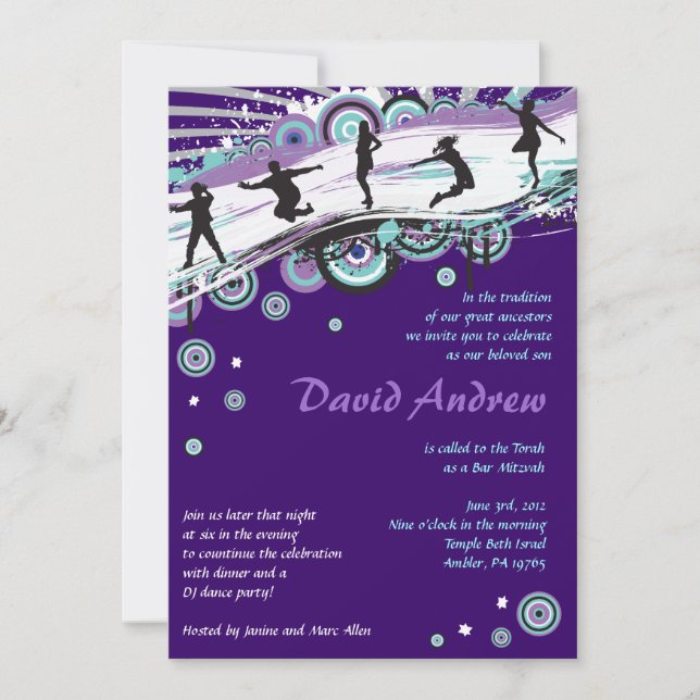 Bar Bat Mitzvah Fiesta de danza Guay Invitación ju (Anverso)