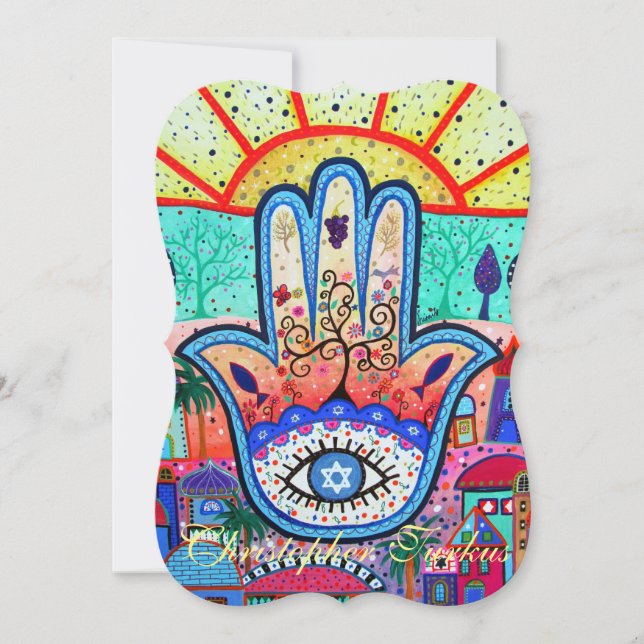 Bar Bat Mitzvah Hamsa Invitación (Anverso)