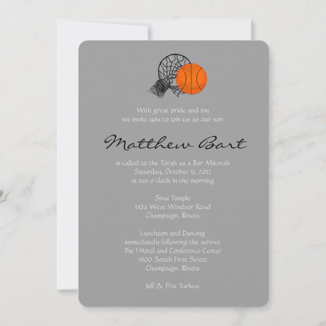 Bar Bat Mitzvah Invitación Tema del baloncesto (Reverso)