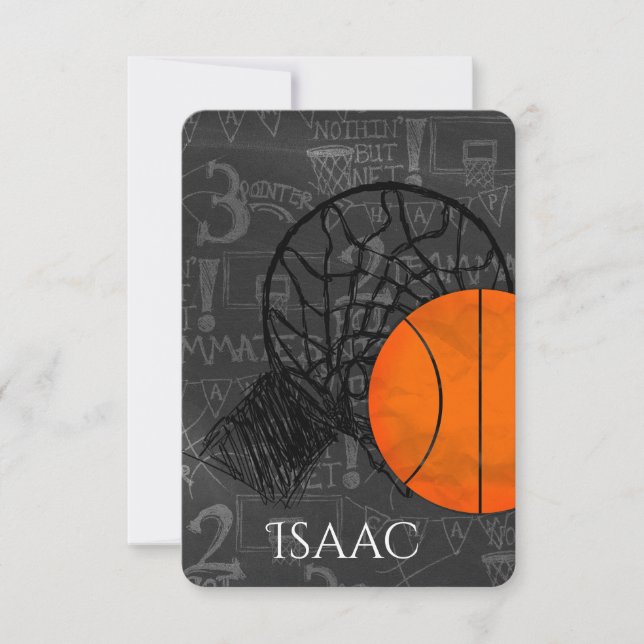 Bar Bat Mitzvah RSVP Card Tema del baloncesto (Anverso)