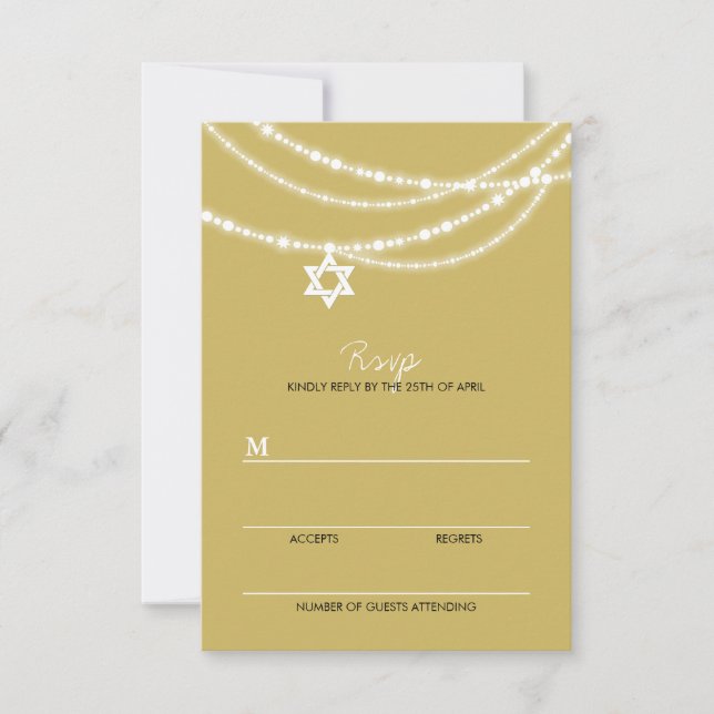 Bar / Bat Mitzvah Sparkles Tarjeta RSVP Star Of Da (Anverso)