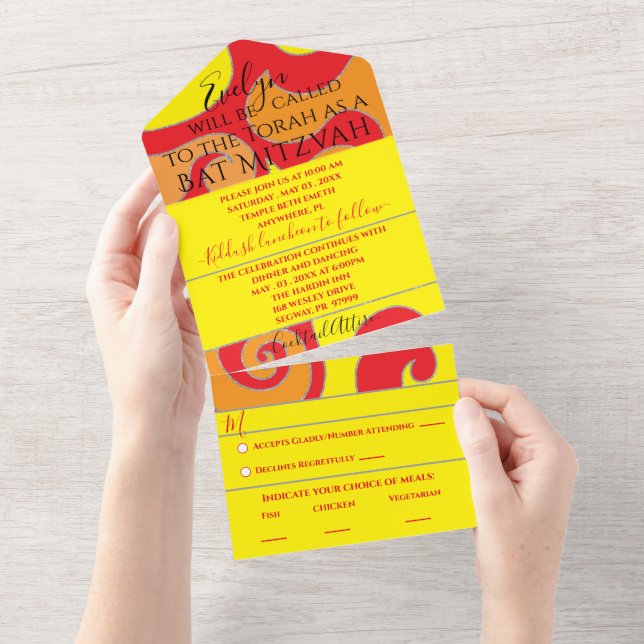 Bar Bat Mitzvah Todo en una invitación Purpurina S (desgarro)