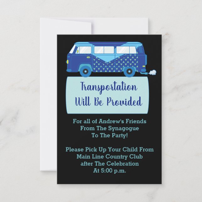 Bar Bat Mitzvah Transportación Tarjeta Mini Bus (Anverso)