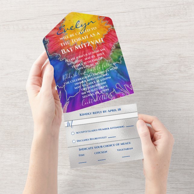 Bar BM Bat Mitzvah Todo en colores de invitación (desgarro)