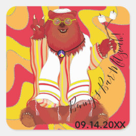 Bar BM o Bat Mitzvah Pegatina Square Hippie Bear
