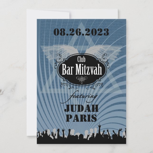 Bar Club Mitzvah Invitación azul de la Marina Juda (Anverso)