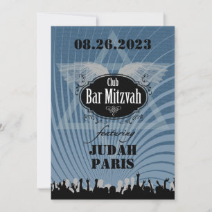 Bar Club Mitzvah Invitación azul de la Marina Juda
