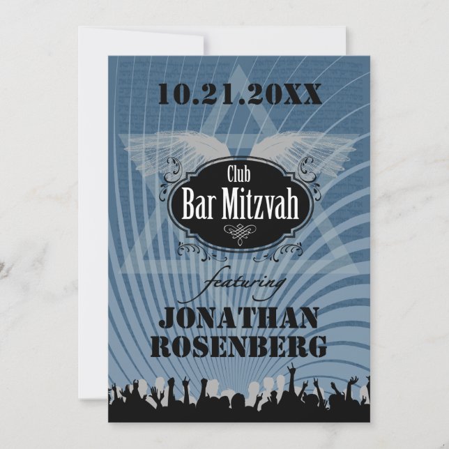 Bar Club Mitzvah Navy Blue Invitación (Anverso)