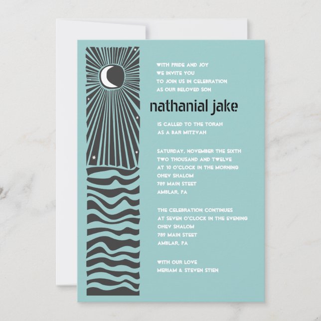Bar de agua Sun Moon Invitación Mitzvah (Anverso)