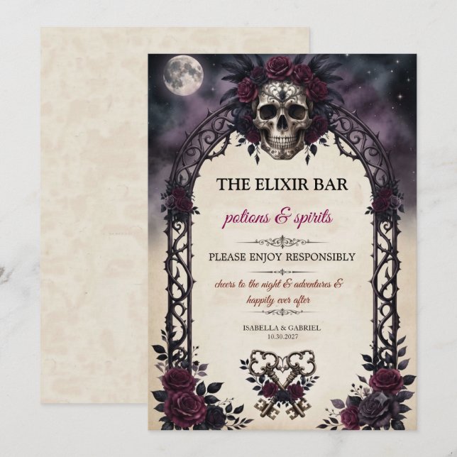 Bar de Elixir de Cráneo Gótico Invitación de Hallo (Anverso / Reverso)