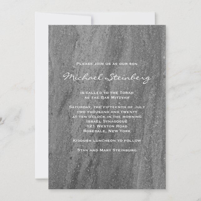 Bar de granito elegante Invitación Mitzvah (Anverso)