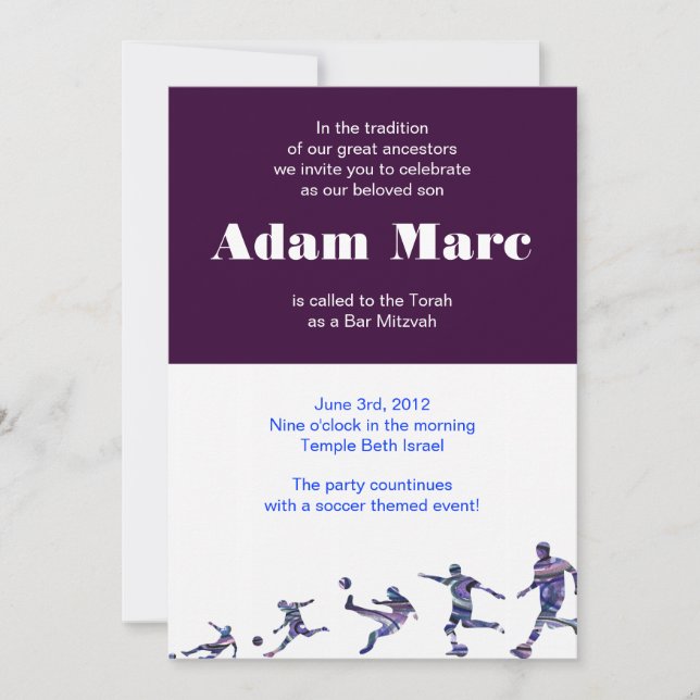 Bar de invitaciones deportivas Mitzvah Jewish Blue (Anverso)