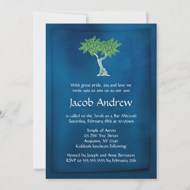 Bar de la barra Verde Azul Invitaciones Mitzvah (Anverso)