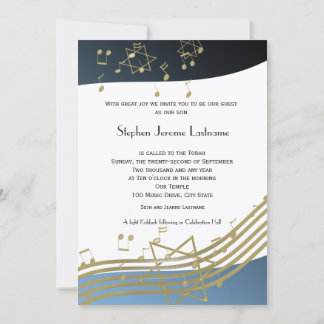 Bar de música azul y dorada Invitación Mitzvah