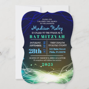 Bar de Neon Stars brillante Mitzvah Invitación azu