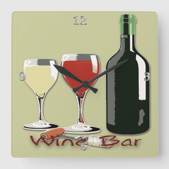 Bar de vinos - reloj de pared cuadrado del vino (Anverso)