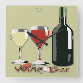Bar de vinos - reloj de pared cuadrado del vino