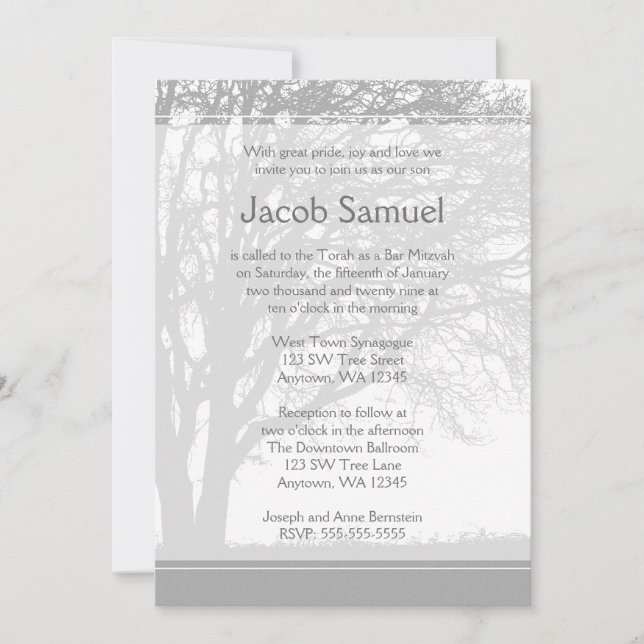 Bar Gray Tree of Life Invitaciones Mitzvah (Anverso)