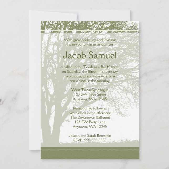 Bar Green Tree of Life Invitaciones Mitzvah (Anverso)