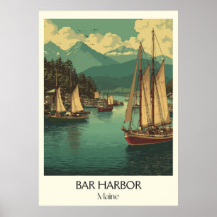 Bar Harbour Maine Vintage Sailboat Arte costero