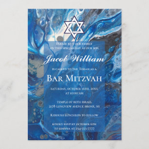 Bar judío Mitzvah Blue Fluid Art Invitación