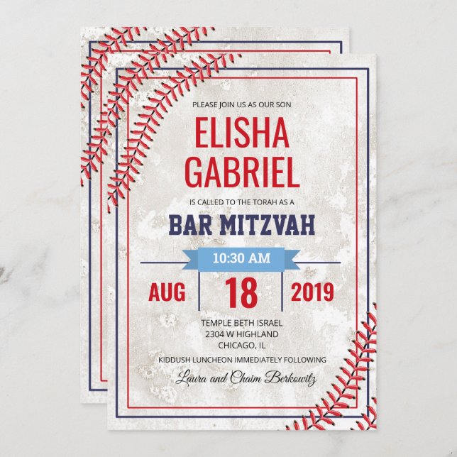 Bar Mitzvah Baseball Vintage Grunge Invitación (Anverso / Reverso)