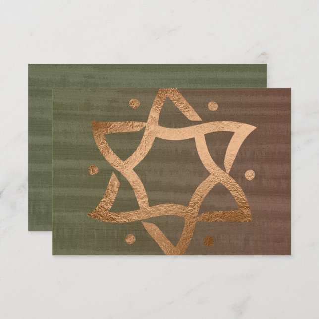 Bar Mitzvah Brown y Green Copper Star RSVP (Anverso / Reverso)