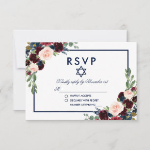 Bar Mitzvah Burgundy Azul Floral RSVP