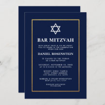 Bar Mitzvah Elegant Invitación Blue Gold