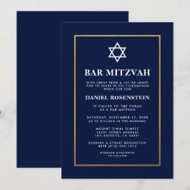 Bar Mitzvah Elegant Invitación Blue Gold