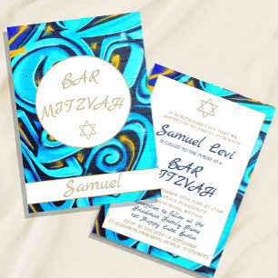 Bar Mitzvah Estrella azul de la invitación judía D