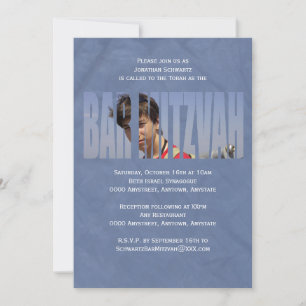 Bar Mitzvah Foto invitación en azul