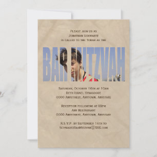Bar Mitzvah Foto Invitación en Tan