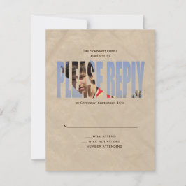 Bar Mitzvah Foto RSVP Tarjeta de respuesta en Tan
