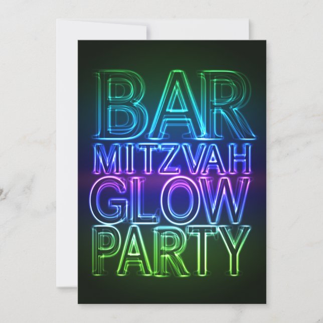 Bar Mitzvah GLOW FIESTA Invitación de cumpleaños (Anverso)